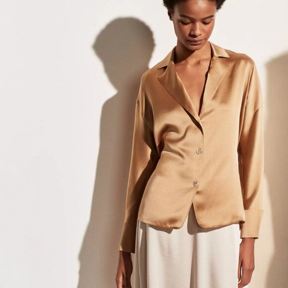Vince Tops - NWT Vince Satin Silk Tie Back Shirt Blouse in Pale Walnut Size S, M $365